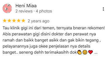 Testimoni pasien Sistha Dental Care 1